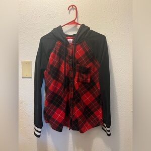 Plaid Red and Black Hoodie